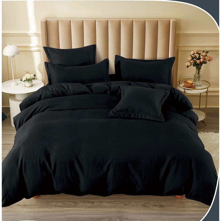 Lenjerie 6 piese, cu elastic, 2 persoane 180x200 cm, negru