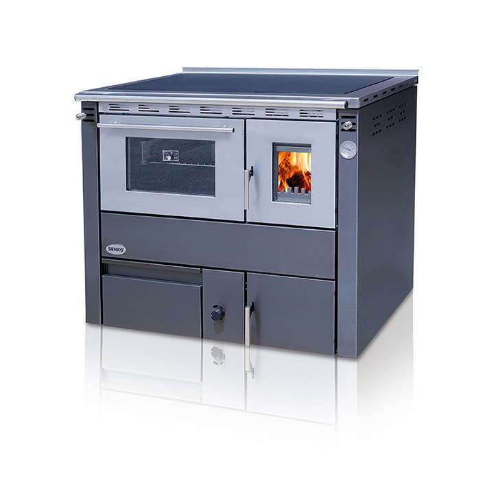 Soba centrala cu plita si cuptor CEZARA 25, 25kw, GRI ANTRACIT, dreapta