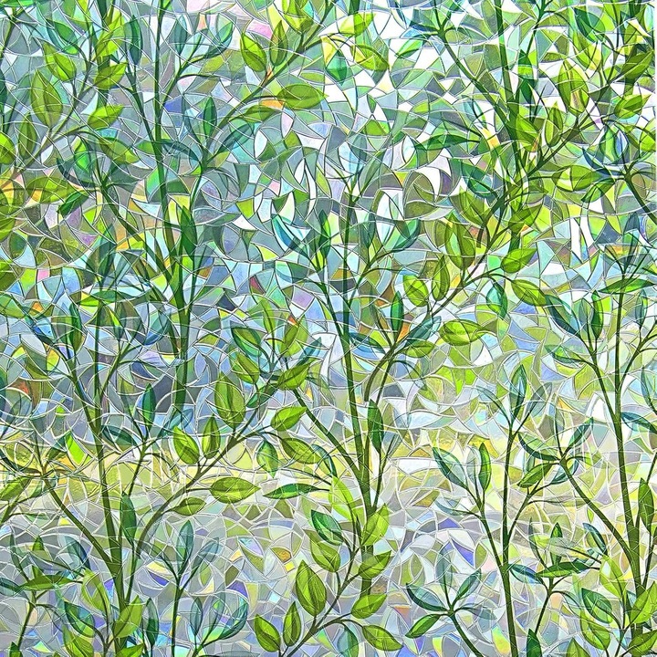 Folie de fereastra privata multicolora, 30x200cm, model frunze verzi, set cu 3 accesorii