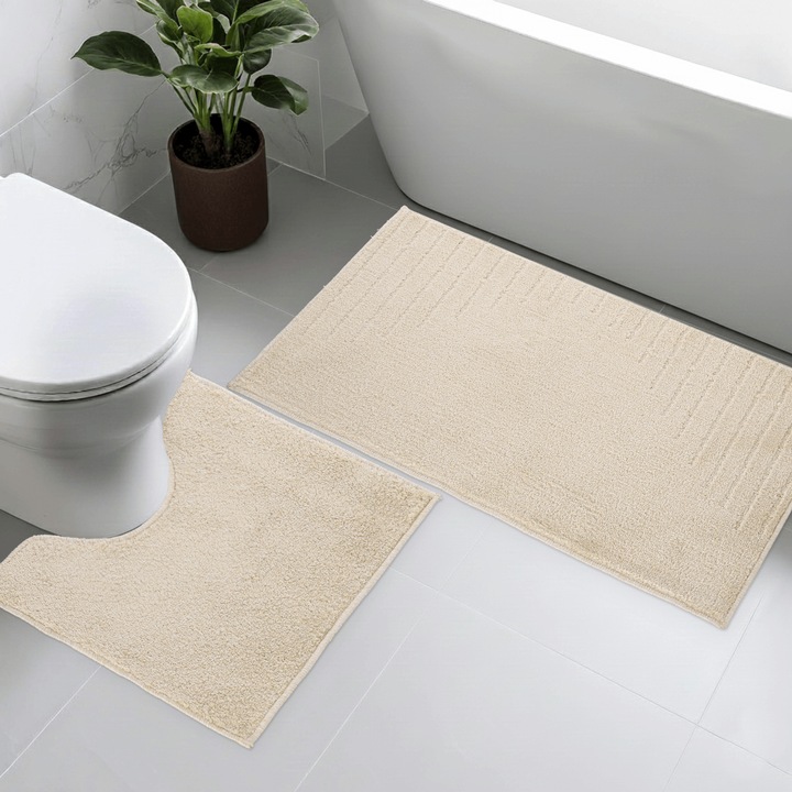 Set covorase DarianA Joy 57x100 + 57x50 cm decupaj crem abstract antiderapant, lavabil, ideal pentru baie