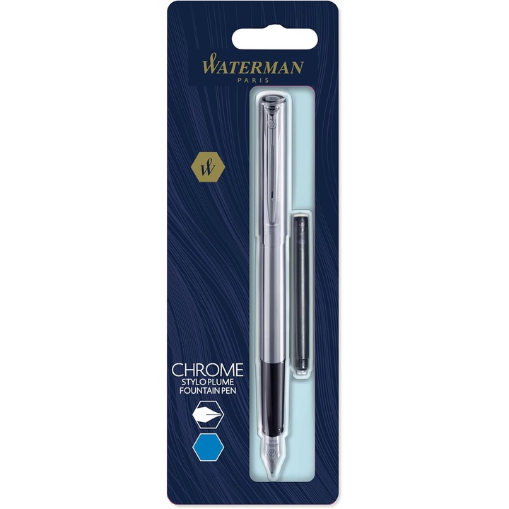 Waterman Graduate Allure toll, krómozott, acél hegy, 3 patronos készlet, kék