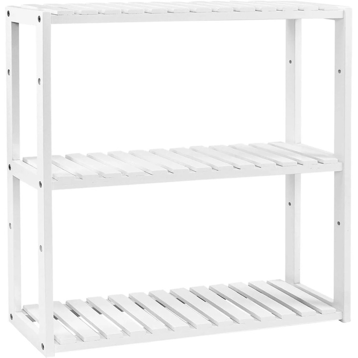 Raft de depozitare Songmics, 2 nivele, lemn, alb, 60 x 15 x 54 cm