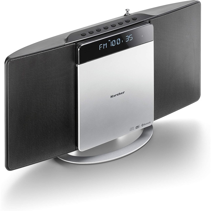 Аудио система с CD плейър, Karcher MC 6580D Compact, DAB+/FM, Bluetooth, USB и AUX-In, цифрово радио с памет за станции, Dimbil LCD дисплей, включено дистанционно управление, черно