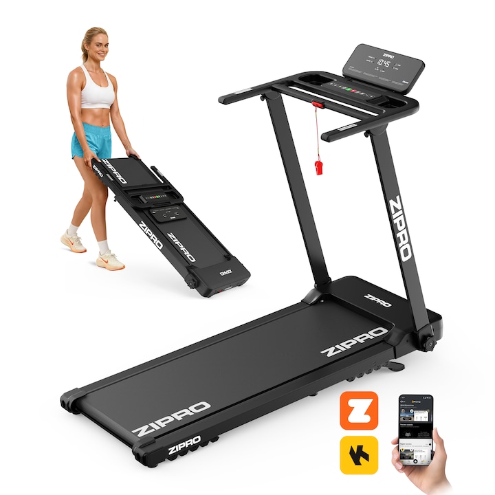 Електрическа бягаща пътека Zipro Forma Lite, 720W, скорост 1-12 км/ч, максимално тегло на потребителя 120 кг, Приложения Fitshow Kinomap, Bluetooth, 12 програми, повърхност 102x40 см, Черна