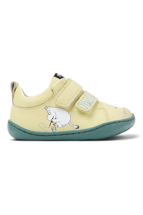 Camper, Pantofi sport Peu de piele cu velcro, Galben deschis