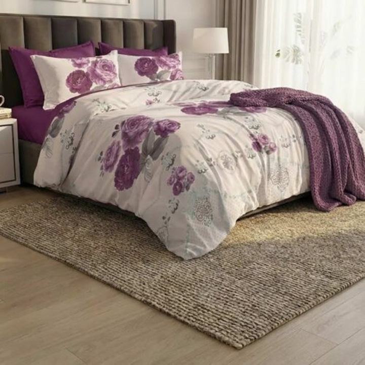 6 részes Finet pamut ágynemű szett AKCIÓ matrachuzattal 160x200 vagy 180x200 cm, paplan 200x220 cm, 2 párnahuzat 50x70 és 70x70 cm, krém / bordó, Pucioasa