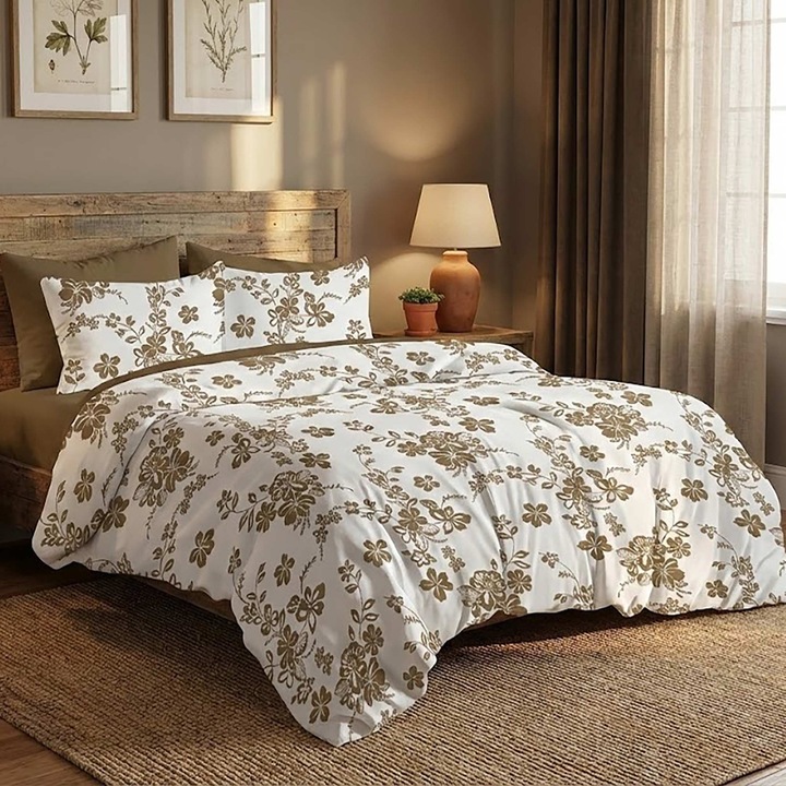 Finet pamut ágynemű 6 részes PROMO matrachuzattal 160x200 vagy 180x200 cm, paplan 200x220 cm, 2 párnahuzat 50x70 és 70x70 cm, Bézs Khaki, Pucioasa