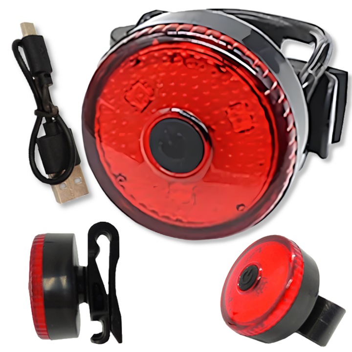 Arthon piros LED kerékpárlámpa, USB kábellel és tartóval, fröccsenésálló