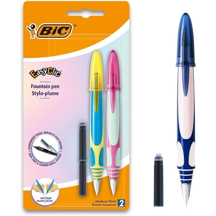 BIC EasyClic töltőtoll készlet, 2 db, vegyes színek, közepes, többszínű