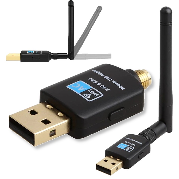 Adapter WiFi Arthon 600Mbps, 2,4GHz-5,8GHz, USB, set cu antena