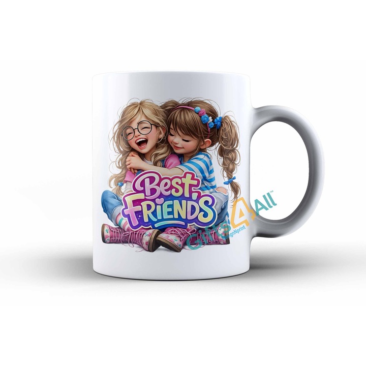 Cana ceramica Best Friends pentru fete, Model 4, design color premium, cadou prietena, imprimare sublimare, 330ml