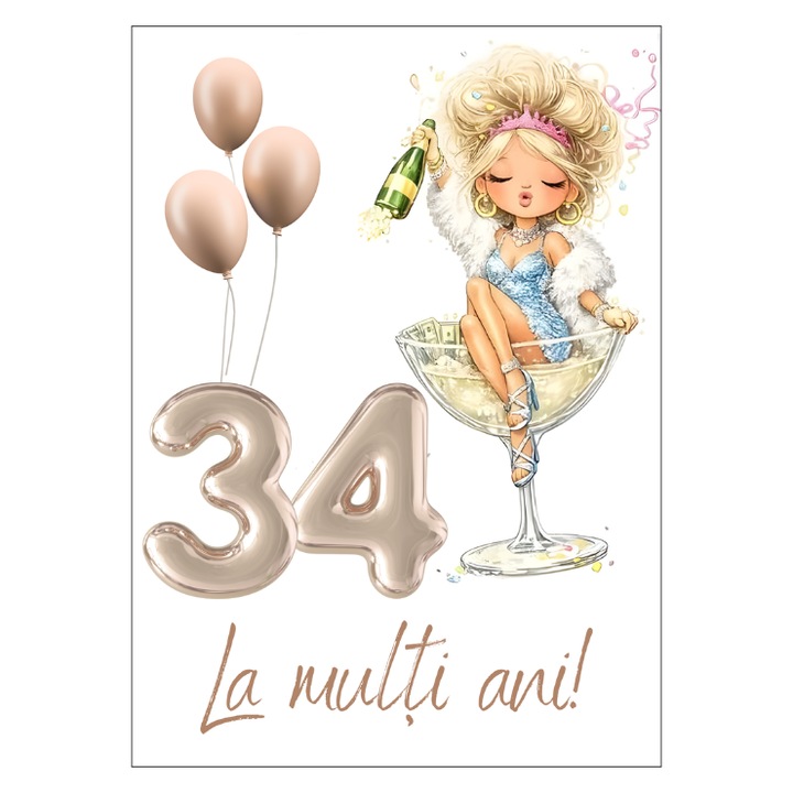 Felicitare 13x18cm cu plic, aniversare 34 ani