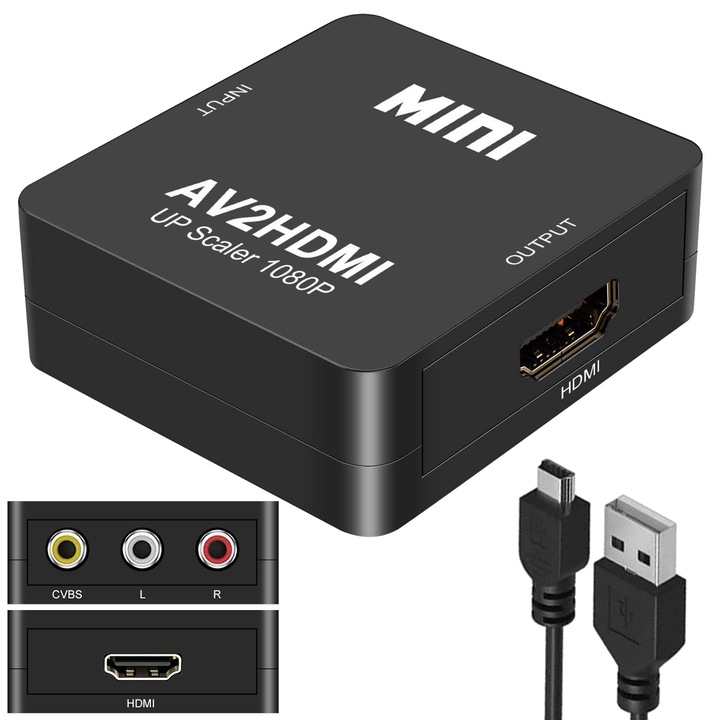 Adaptor AV la HDMI, Arthon, 720p/1080p, cablu de alimentare USB inclus