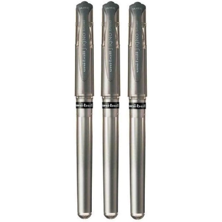 Гелови химикалки Uni-Ball Signo Broad Metallic, комплект 3 броя, 1мм, сребристо-златисто-бяло