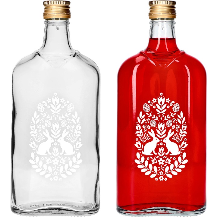 Декоративна бутилка Browin, 500 мл, великденски принт, със златна капачка, 22,5x9,4x4,9 см
