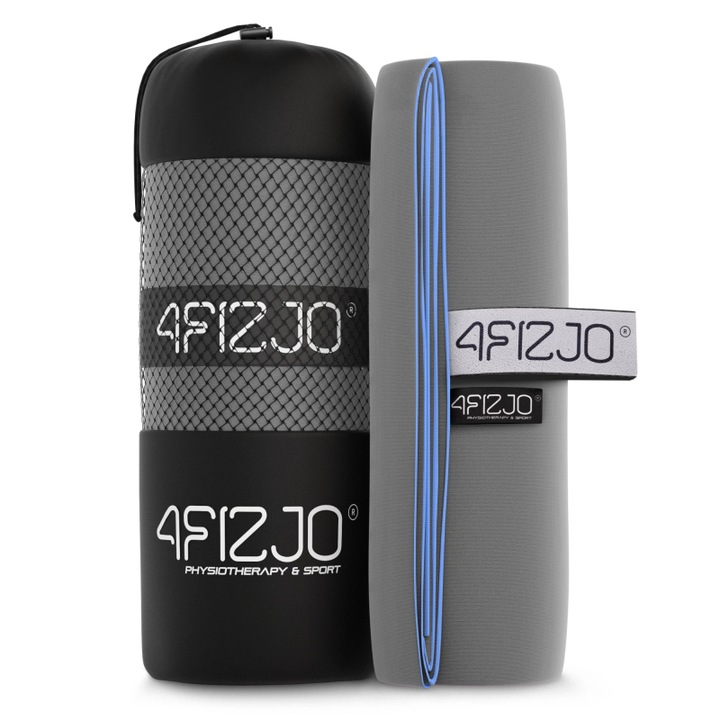 Prosop din microfibra, 4FIZJO, moale, foarte absorbant si practic, ideal pentru sala, piscina sau camping, se pliaza usor si se transporta comod, 90 x 50 cm, gri