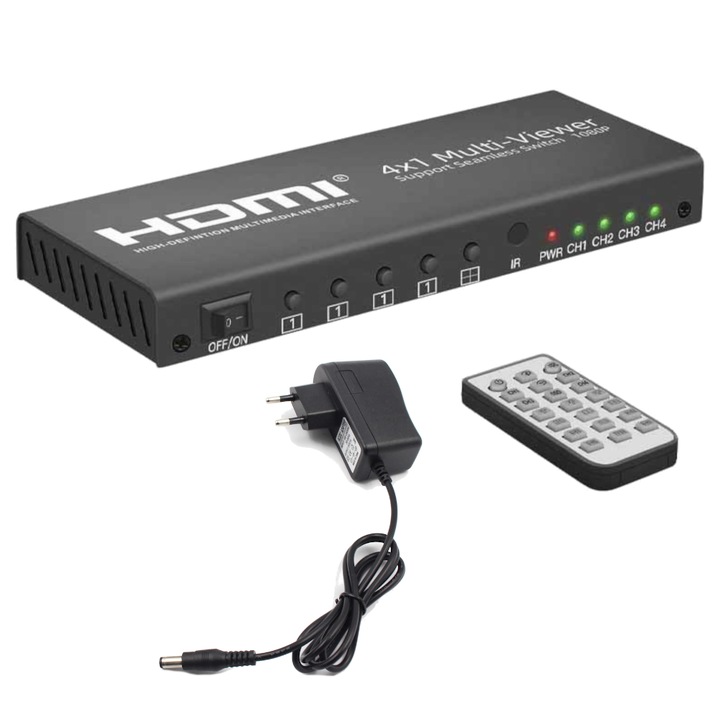 Switch HDMI 4x1 Multi-Viewer Arthon, 4 intrari, 1 iesire, rezolutie 1080p