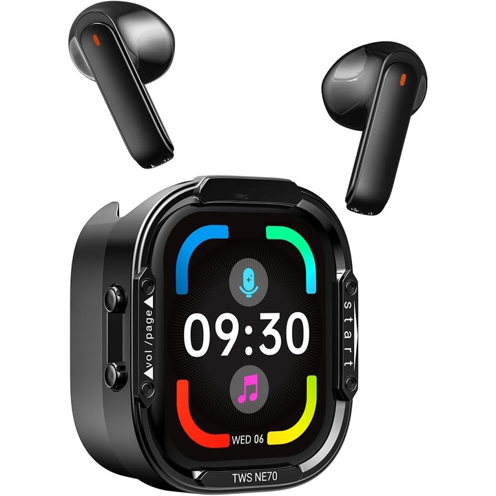 Casti cu traducator pentru conversatii in timp real cu inteligenta AI, 150 limbi, ecran tactil LCD HD, autonomie 50H, muzica Hi-Fi si apeluri clare, moduri Hands-Free si conferinta, compatibile iOS si Android, model NE70