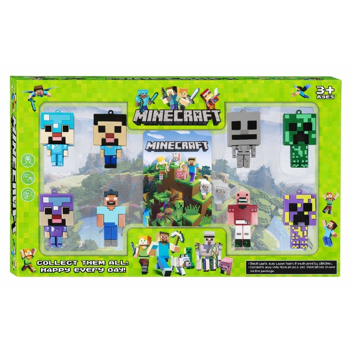 Комплект от 8 фигурки ключодържатели Minecraft, многоцветни, 3-3,5 см, опаковка 29x18x3 см