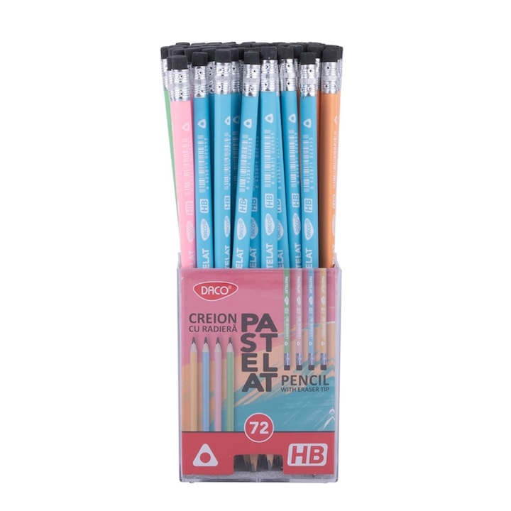 Set 72 creioane HB Pastelat cu radiera, triunghiular, lemn negru