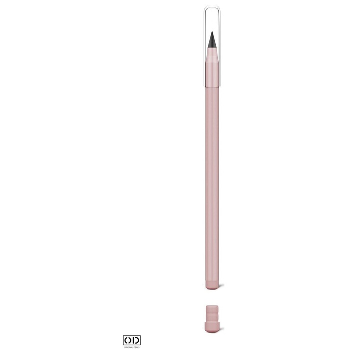 Set 4 Creioane Eterne 15 cm cu Varf Detasabil PVC, Roz Pal Deschis, Fara Varf Metalic