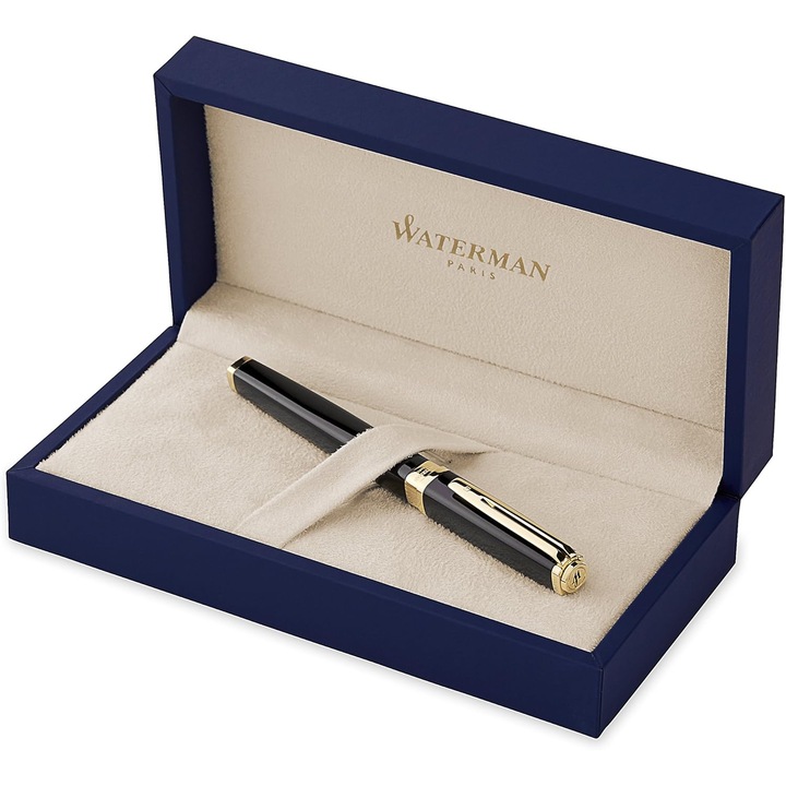 Waterman Exception Slim töltőtoll, fekete lakk, arany díszítések, díszdoboz