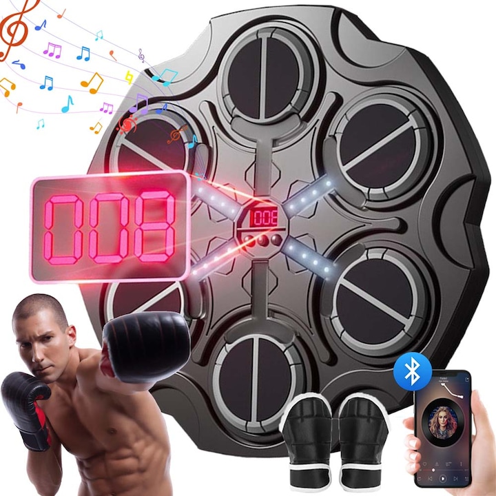 Masina de box muzicala, 3 viteze, neagra, 3 moduri set cu manusi de box Conexiune Bluetooth pentru redarea muzicii Tinta lovituri Box
