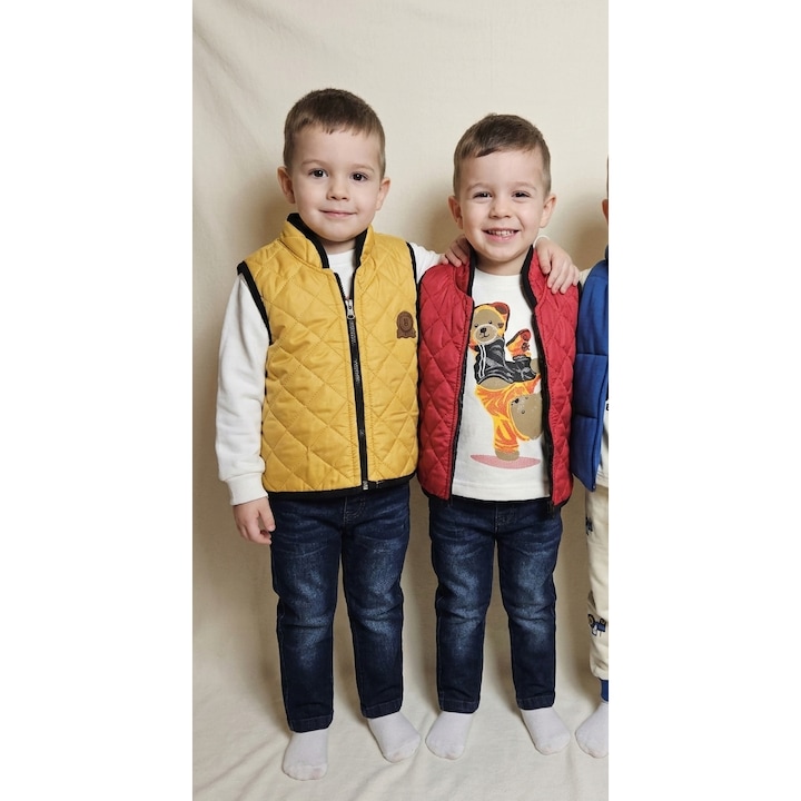 Set baieti vesta matlasata, Rosu/Galben, 86 CM/92 CM/98 CM