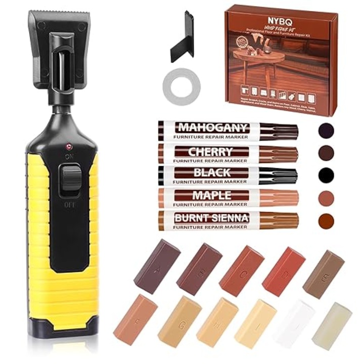 Kit reparatie parchet laminat NYBQ, 24 piese, 11 culori ceră, instrument topire electric, multicolor