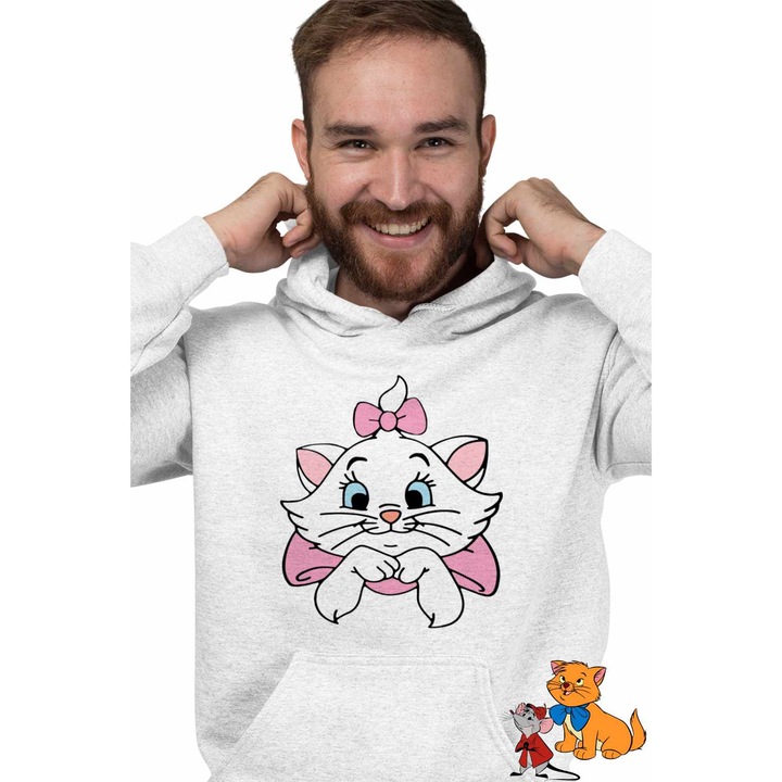 Hanorac Personalizat Barbati Pisicile Aristocrate Marie Pisicuta, alb, marime M