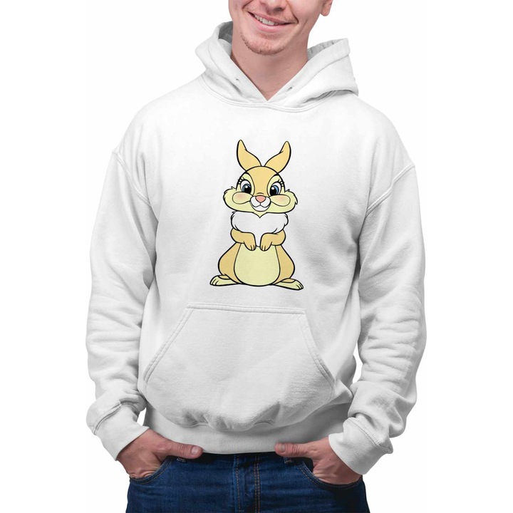 Hanorac Personalizat Barbati Miss Bunny Iepuras Bambi Love, alb, marime 2XL