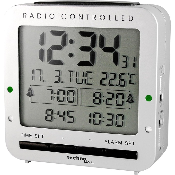 Ceas Desteptator Techno Line WT 245 Radio-Controlat, Argintiu
