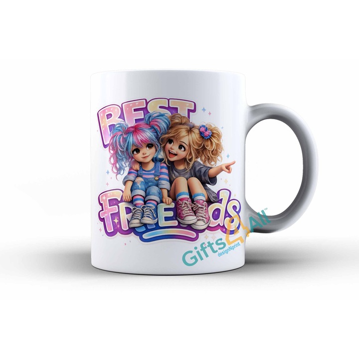 Cana ceramica Best Friends pentru fete, Model 1, design color premium, cadou prietena, imprimare sublimare, 330ml