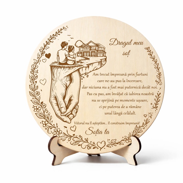 Cadou pentru Sot, Placheta din lemn, Cadou cu Mesaj Personalizat, Aniversare Relatie