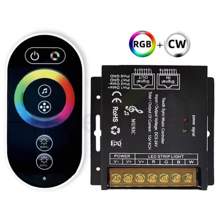Controler Banda LED RGBW Muzical, cu telecomanda tactila, 4x10Amperi 12v-24v, Radio frecventa, profesional ZenLED®