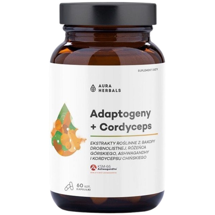 Aura Herbals Adaptogeni + Cordyceps, extracte din plante – 60 capsule