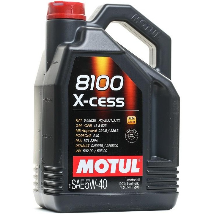 Ulei motor sintetic complet Motul 8100 X-CESS 5W40, 4 litri, 100% sintetic, compatibil cu vehicule pe benzina si diesel
