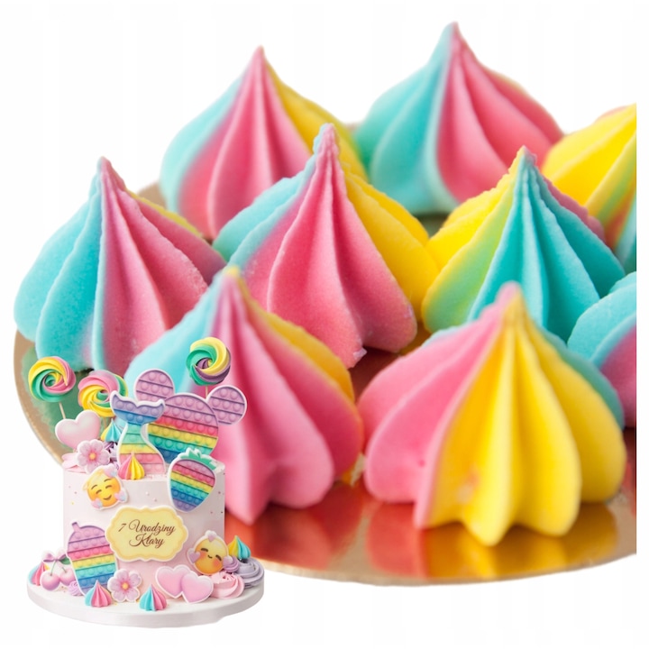 Set Decoratiuni Tort Din Zahar Bezele, Slado, Mini Bezele Decorative, 9 Bucati, Multicolor, 100% Comestibile, Lucrate Manual, Calitate Premium, Decoratiuni Tort, Ornamente Pentru Prajituri, Candy Bar, Design Tort Profesionist, Accesorii Cofetarie