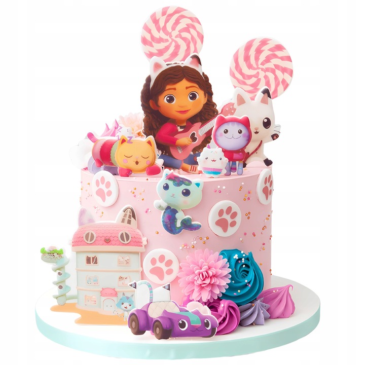 Set Decoratiuni Tort Din Vafa Comestibila Si Zahar, Slodka Fanaberia, Gabi Si Casuta Ei Magica (Gabby'S Dollhouse), 15 Piese, Multicolor, Ornamente Comestibile Din Zahar, Ideal Pentru Candy Bar, Design Profesional