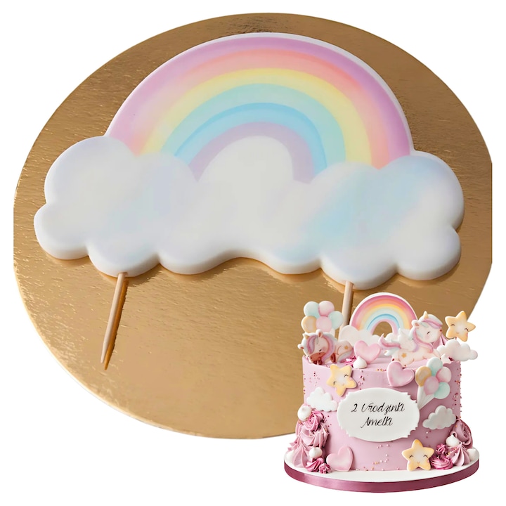 Figurina Decoratiune Tort Topper Curcubeu, Slodka Fanaberia, Curcubeu Cu Norisori, 1 Bucata, Multicolor Pastel, Curcubeu Decorativ, Decoratiune Tort Magica, Accesorii Petrecere Copii, Ornamente Comestibile, Oplatka, Design Colorat