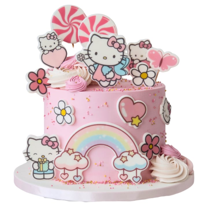 Set Decoratiuni Tort Din Vafa Comestibila Si Zahar, Slodka Fanaberia, Pisicuta Hello Kitty Design Elegant, 14 Piese, Multicolor, Ornamente Comestibile Din Zahar, Ideal Pentru Candy Bar, Design Profesional