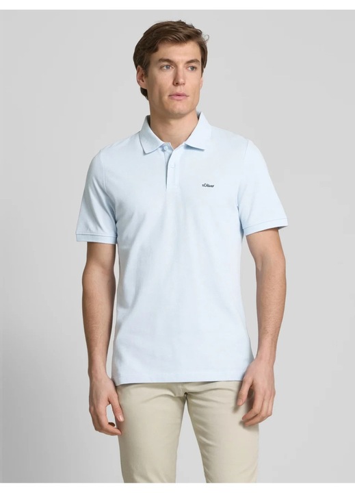 S.Oliver Tricou polo barbati, din 100% bumbac, cu logo, Albastru pastel