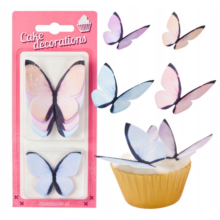 Set Decoratiuni Tort Fluturi, Rose Decor, Modele Pastelate, 8 Bucati, Multicolor Pastel, Decoratiuni Fluturi 3D, Ornamente Pentru Prajituri, Accesorii Design Tort, Petrecere Tematica Primavara, Accesorii Cofetarie, Ornamente Pentru Prajituri