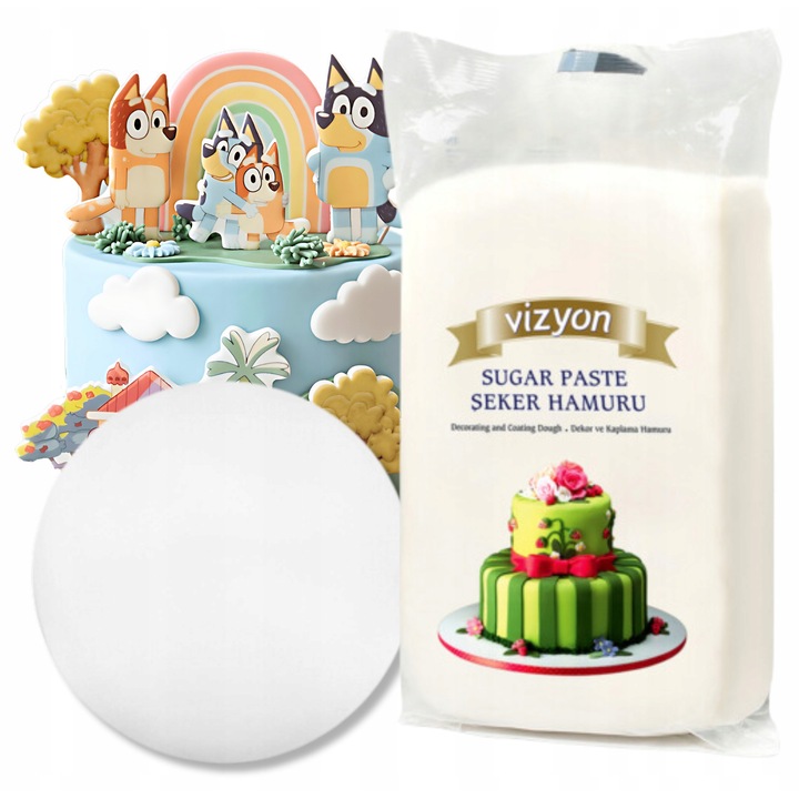 Pasta De Zahar Profesionala, Vizyon, Vizyon Fondant, 1 kg, Alb, Fondant Modelaj Tort, Pasta De Zahar Vizyon, Masa De Zahar Pentru Acoperire, Cofetarie Profesionala, Elastica Si Maleabila, Decoratiuni Torturi, Calitate Superioara