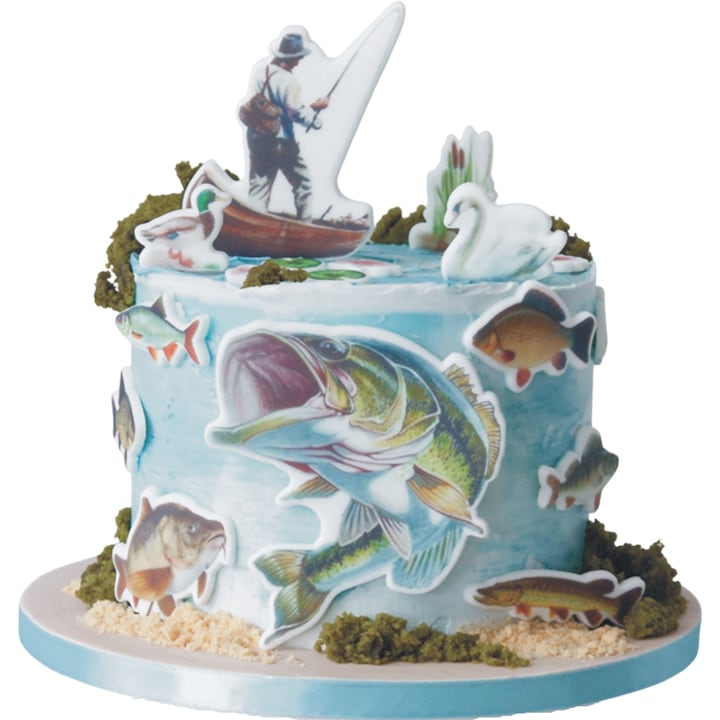 Set Decoratiuni Tort Pescuit, Slodka Fanaberia, Pestisor Si Accesorii, 18 Piese, Multicolor, Figurine Pescar, Decoratiune Tematica, Cadou Pescari, Accesorii Petrecere Barbati, Ornamente Zahar, Design Creativ, Candy Bar