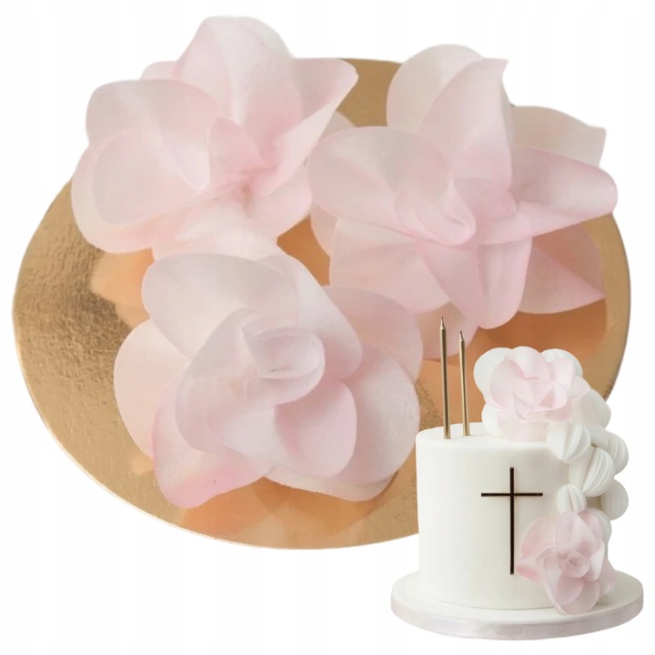 Set Trandafiri Din Vafa Pentru Tort, Slodka Fanaberia, Aspect Natural, 3 Bucati, Roz, Trandafiri Decorativi, Decoratiuni Vafa, Flori Comestibile, Accesorii Nunta, Botez, Prima Comuniune, Ornamente Masa Dulce