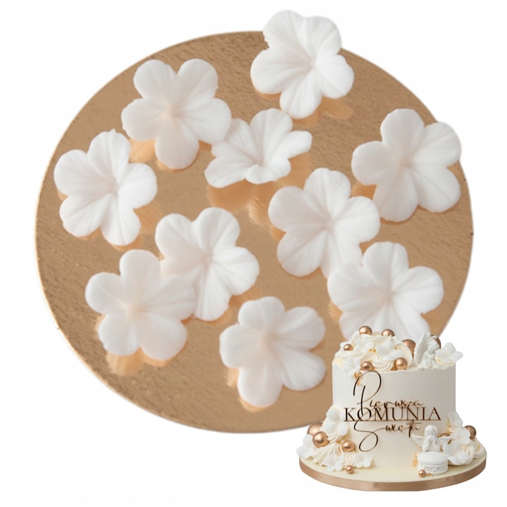 Set Flori De Zahar Pentru Tort, Slodka Fanaberia, Design Floral Manual, 10 Bucati, Alb, Floricele Comestibile, Decoratiuni Nunta, Prima Comuniune, Botez, Accesorii Cofetarie, Design Floral, Ornamente De Zahar, Accesorii Cofetarie, Ornamente Pentru Prajit