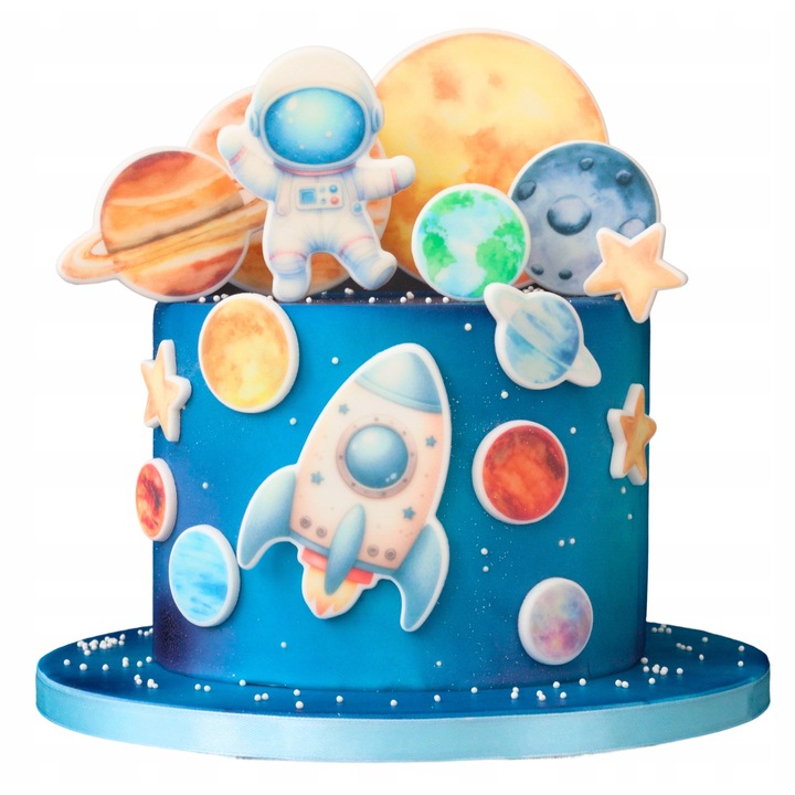 Set Decoratiuni Tort Din Vafa Comestibila Si Zahar, Slodka Fanaberia, Explorarea Spatiului Cosmic Si Planete, 16 Piese, Multicolor, Ornamente Comestibile Din Zahar, Ideal Pentru Candy Bar, Design Profesional