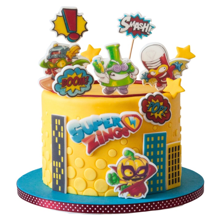 Set Decoratiuni Pentru Tort, Slodka Fanaberia, Superzings, 15 Piese, Accesorii Patiserie, Ornamente Tort Copii, Decoratiuni Petrecere Aniversara, Calitate Superioara, Usor De Aplicat Pe Desert, Design Atractiv Si Vesel, Accesorii Cofetarie