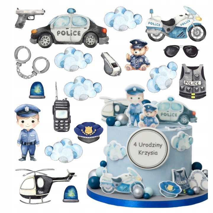 Poza Comestibila Din Napolitana, Slodka Fanaberia, Politie, 19 Piese, Accesorii Patiserie, Ornamente Tort Copii, Decoratiuni Petrecere Aniversara, Calitate Superioara, Usor De Aplicat Pe Desert, Design Atractiv Si Vesel, Accesorii Cofetarie
